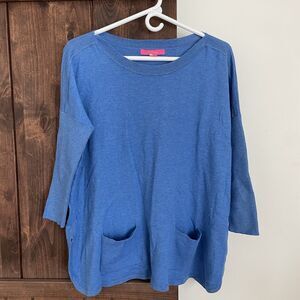 Lilly Pulitzer Cobo Blue Knit Womens Small Boatneck Oversize Sweater Pockets